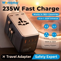 Worldplug Yüksek Güçlü 235W GaN Çoklu Portlu Hızlı Şarj Cihazı Dünya Çapında Uluslararası Güç Adaptörü Evrensel Seyahat Priz Adaptörü 6C1A
