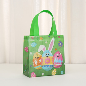 Borsa Riutilizzabile in Tessuto Non Tessuto 'Happy Easter' con Manici per Caccia alle Uova, Coniglietto, Carota, Sacchetti Regalo di Pasqua - Product Image 3
