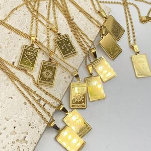 Impermeable 18K oro joyería Acero inoxidable <span class=keywords><strong>Tarot</strong></span> tarjeta collar fortuna sabiduría sol <span class=keywords><strong>Luna</strong></span> collar mujeres Zodiaco joyería - Product Image 1