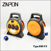 Enrouleur de câble rétractable ZNPON 15M, 3 prises SCHUKO, robuste, avec éclairage LED, IP44, prise CEE, USB et protection contre les surcharges