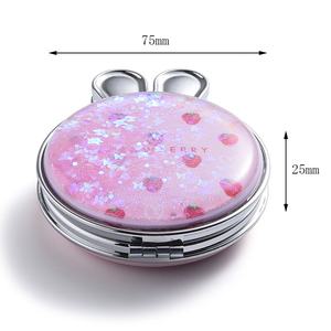 Cadeaux créatifs, miroir de poche pliable en forme de tête de lapin avec liquide de sable mouvant brillant en cristal - Product Image 3