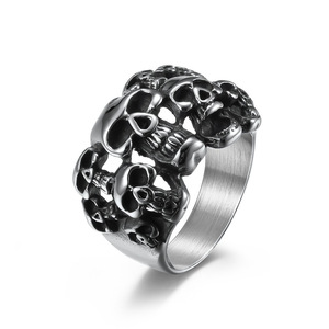 Skull <b>Ring</b> For Men <b>Titanium</b> Steel <b>Black</b> Index Finger Jewelry Punk Style <b>Ring</b> - Product Image 1
