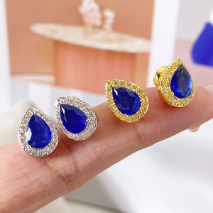 Boucles d'oreilles tendance personnalisées en usine, bijoux minimalistes fusionnels, pavées de zircons CZ, forme poire halo, pour femme, cadeau - Product Image 3