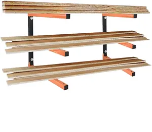 Wall Mount Wood Organizer Lumber Storage Metal Rack with 3-Level