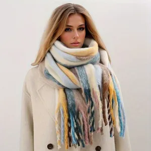 Thick Elegant Color Stripe Wholesale Jacquard Luxury Acrylic Woven Custom Knit Designer Winter Infinity Scarf