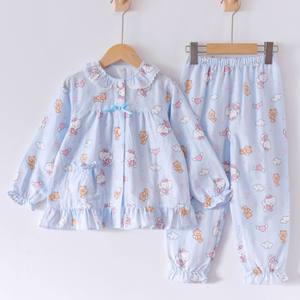 <span class=keywords><strong>Pyjama</strong></span> pour filles en coton pur, printemps-automne, dessin animé, vêtements de nuit pour enfants, manches longues, double couche, respirant - Product Image 1