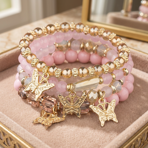 4pcs Set Bohemian Butterfly Crystal Stone Alloy <b>Stretch</b> Pendant Gold Beaded Stackable Fashion <b>Bracelets</b> - Product Image 2