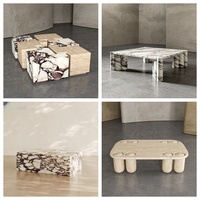Tables de salle à manger rondes en travertin naturel beige en forme de nuage Table d'appoint basse en pierre de marbre personnalisée pour hôtel et maison de luxe