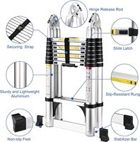 Échelle télescopique robuste moderne, capacité de 330 lb, en aluminium, pieds antidérapants, certifiée EN131-6, pour la maison et les toits