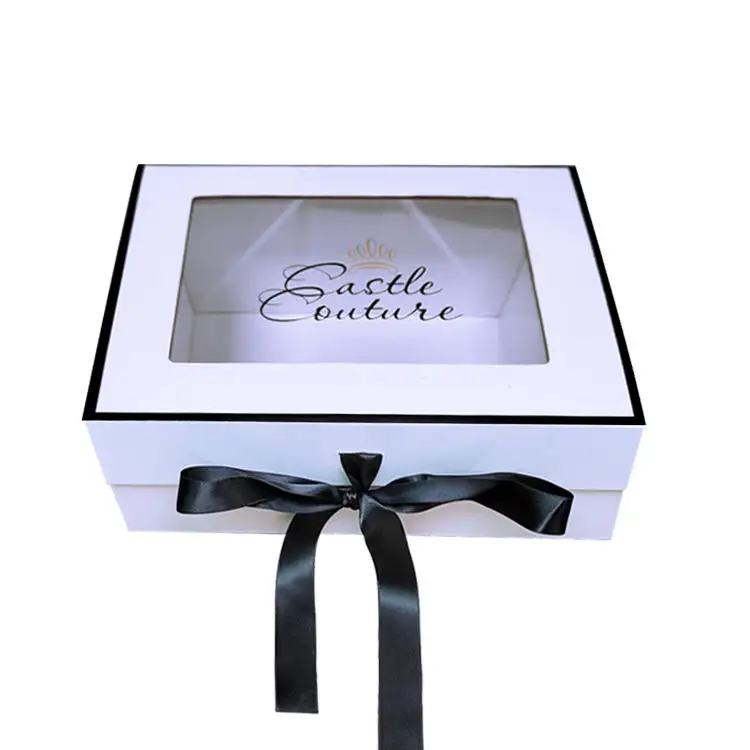 Caja de papel de embalaje de regalo de ventana con tapa de Pvc transparente de lujo personalizado para dulces, fresa, Chocolate, Cupcake, panadería, caja de pastel con ventana