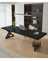 Bureau d'ordinateur en métal noir pour salon avec surface en acrylique, démontage et assemblage simples, poste de travail design pour chef