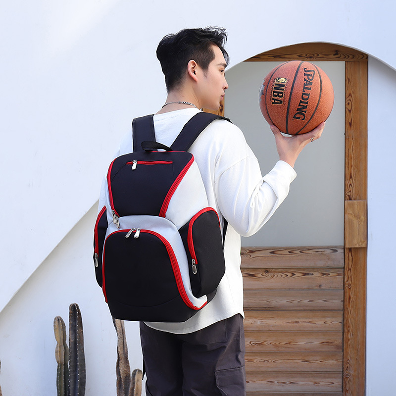 Black and red Large Capacity Oxford Cloth Basketball Backpack - Waterproof Gym & Travel Bag for Men & Women with S-Type Straps
