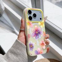 Coque de téléphone rétro à motifs floraux variés pour iPhone 17 Air 16 15 Plus 14 13 Pro Max, magnétique 2-en-1 antichoc en gelée, protection renforcée