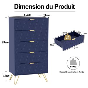 Combohome Cómoda de 5 Cajones, Estilo Escandinavo Moderno, Cómoda de Almacenamiento con Tiradores <span class=keywords><strong>y</strong></span> Patas Doradas, <span class=keywords><strong>Estrecha</strong></span> - Product Image 2