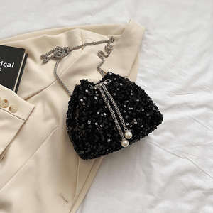 Bolso bandolera de PU con lentejuelas, estilo moderno, con cierre tipo cubo, capacidad personalizable, para mujer - Product Image 1