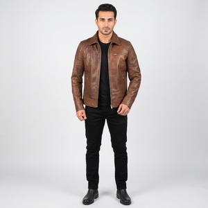 High Quality Real <b>Leather</b> Sheepskin Zipper Brown <b>Men</b> <b>Leather</b> <b>Jacket</b> Highly Breathable Inside Outside Pockets <b>jacket</b> for <b>men</b> - Product Image 1