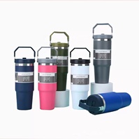 Gobelet isotherme en acier inoxydable 304 avec poignée, bouteille d'eau thermique sous vide de 30 oz, tasse à café réutilisable pour les voyages, cadeaux d'affaires