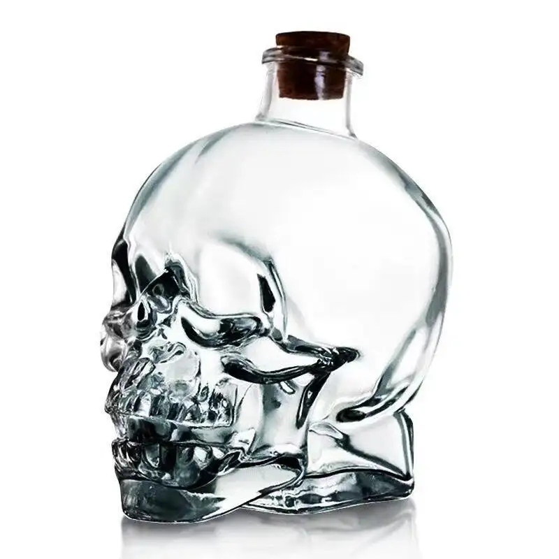 Premium customized 200ml 700ml Clear super flint whisky brandy vodka liquor skull bottle glass