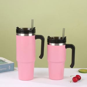 <b>Travel</b> Car <b>Handle</b> Tumbler 20oz 30oz Double Wall Vacuum <b>Mug</b> Lid Straw Anti-Slip for Road Trip Use - Product Image 6