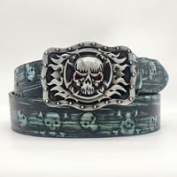 Cinturón de PU con Calavera Gótica Western en Relieve, Hebilla Metálica 3D Pesada, Estilo Punk Retro para Vaqueros y Jeans
