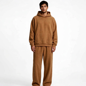 PADA PRIME Ensemble de survêtement unisexe marron léger en polyester/coton/polaire à capuche, coupe régulière, sweat à capuche uni à manches longues - Product Image 1
