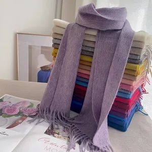 2024 New Designer Custom Solid Color 100 Wool Shawl Outdoor Purple Plain Warm Wool Scarf for Spring Winter