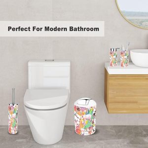 Juego de accesorios de baño con textura de estampado de tela sin costuras estilo acuarela de animales salvajes de 6 piezas para decoración del hogar o regalo - Product Image 4