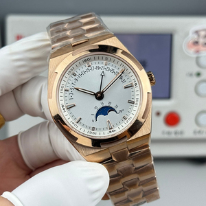 Montre de tous les jours haut de gamme, bracelet intégré tout or rose avec cadran bleu et phase de lune - Product Image 5