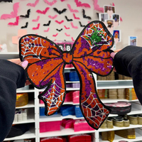 Nouveauté 2026 : Patchs brodés thermocollants personnalisés pour vêtements, motif Nœud Citrouille Halloween, grands, à paillettes et sequins scintillants