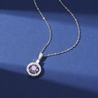 Gracieux RoundPurple Bling Imité Diamant Colliers pour Femmes Fashion Party Argent Plaqué Pendentif Colliers