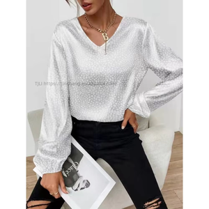 Nueva Blusa de Manga Larga con Estampado de Leopardo y Cuello en V para Mujer, Blusa de Jacquard a la Moda - Product Image 3