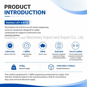Compresseur d'<span class=keywords><strong>air</strong></span> à vis KAISHAN LGY-4.8/10 avec débit de 4,8 m³/min (170 CFM) et pression de 145 PSI pour utilisation avec <span class=keywords><strong>marteau</strong></span> perforateur - Product Image 5