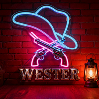 Ewen Cowboyhut LED-Neon-Wandleuchte USB-Betrieben Mehrfarbig Richtungssteuerbar Kabellose Werbedekoration für Auto Zuhause Bar Party