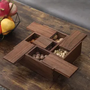 קופסת עץ מותאמת אישית עבור מיכלי אחסון מזון סט עם מכסה תיבת אגוז שחור עבור תכשיטי יוקרה אריזת עץ