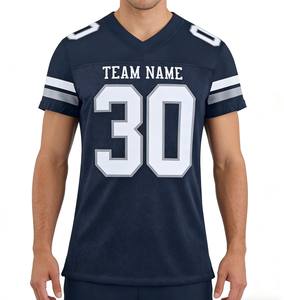 เสื้อฟุตบอลอเมริกันแบบสั่งทำพิเศษ ไซส์พลัส ระบายอากาศได้ดี ป้องกันแบคทีเรีย แห้งเร็ว ดีไซน์เฉพาะตัว สไตล์เรโทร สตรีทแวร์ พร้อมชื่อทีม - Product Image 2