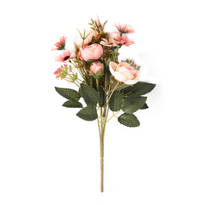 Bouquet de fleurs artificielles en soie Haiyi, 30 cm, rose thé, décoration de mariage et de maison, fleurs simulées à bourgeons perlés - Product Image 5