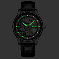 Montre automatique pour homme avec bracelet en cuir véritable, prix de gros compétitif, montre mécanique à cadran ajouré