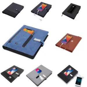 A5 PU cover Notebook power bank With magnetic lock Wireless charging notebook With 3 USB for mobile phone