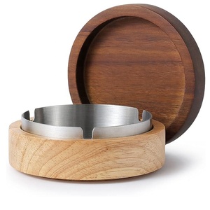 Wooden <strong>Ashtray</strong> with Stainless Steel Windproof Liner Durable Easy Clean Indoor/Outdoor Use <strong>Cool</strong> <strong>Ashtrays</strong> for Patio Office Home - Product Image 1