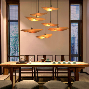 Bamboo Woven Pendant <b>Light</b> Oval Shape E27 LED Chandelier For Tea Room <b>Dining</b> Room Bedroom Lighting - Product Image 1