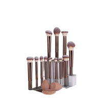 Set Kuas Makeup Profesional 12 Buah dengan Gagang Logam untuk Eyeshadow, Blush On, Pensil Alis & Eyeliner