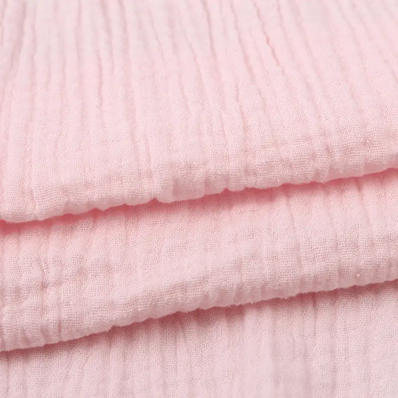 Fabrik günstigen Preis nicht fluor zierende Baumwolle zerkn ittert Doppel gaze Stoff rosa Farbe