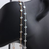 Chaîne à maillons délicate en or rempli 14K/argent S25, largeur 4,3 mm, trèfle à quatre feuilles émaillé blanc 1+5, composants de bijoux permanents DIY