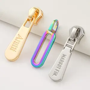 Purse Hardware Custom Rainbow Zip Slider Puller Engraved Logo #5 Zipper Pulls Head Brand Gold Metal Zipper Puller For Handbags