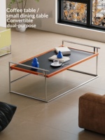 Table basse moderne Rio, style Bauhaus, en bois massif et acier inoxydable, meubles de salon pour petites maisons