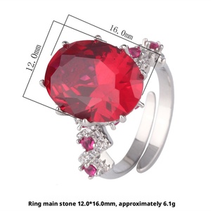 Factory Wholesale Fashion Jewelry Eco-friendly Copper 12*16mm Red Corundum Zircon <b>Adjustable</b> Women's <b>Rings</b> for Women Gift - Product Image 2