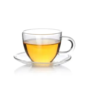 Most popularhot sale high quality clear glass tea cups russian glass tea cups modern tea cup and saucer