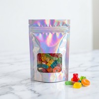 Sachets refermables holographiques arc-en-ciel avec fenêtre pour emballage alimentaire, cadeaux d'entreprise, bonbons, faveurs de fête et échantillons