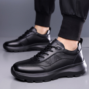 <b>Height</b> <b>Increasing</b> Men Leather Sneakers Round Toe Rubber Outsole Spring EVA Midsole Casual Walking <b>Shoes</b> - Product Image 2
