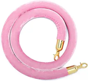 Corda de veludo com controle de multidão, corda de veludo rosa com ganchos banhados cromados
